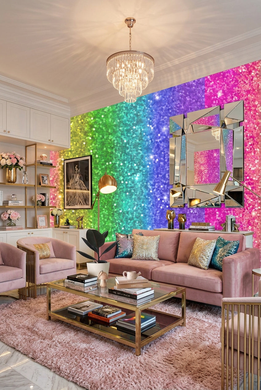 Create a living room scene with the wallpaper as wallpaper. Cozy living room, stylish, high energy, modern elegant
