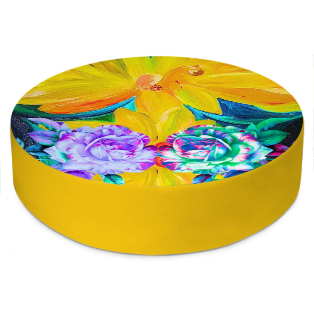 Round Floor Cushions -Yellow Flower Blossom