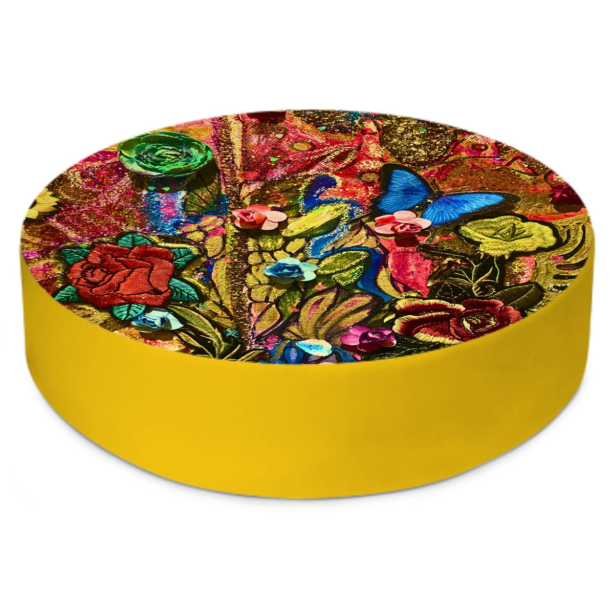 Round Floor Cushions -Yellow Flower Blossom