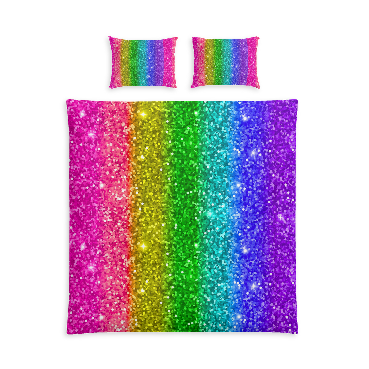 Pink Rainbow Glitter Cotton Bed Set – Vibrant Sparkle Bedding for Kids & Teens